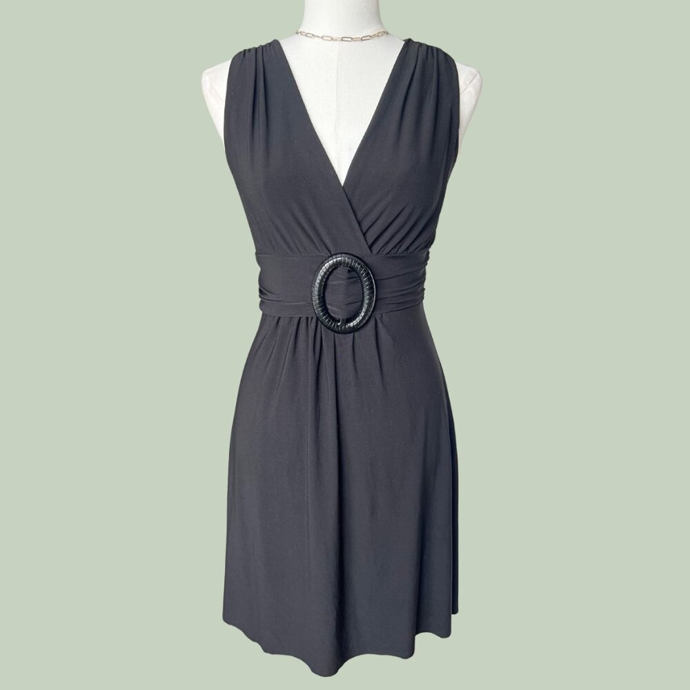 Y2K Black O-Ring Waist Bodycon Midi Dress